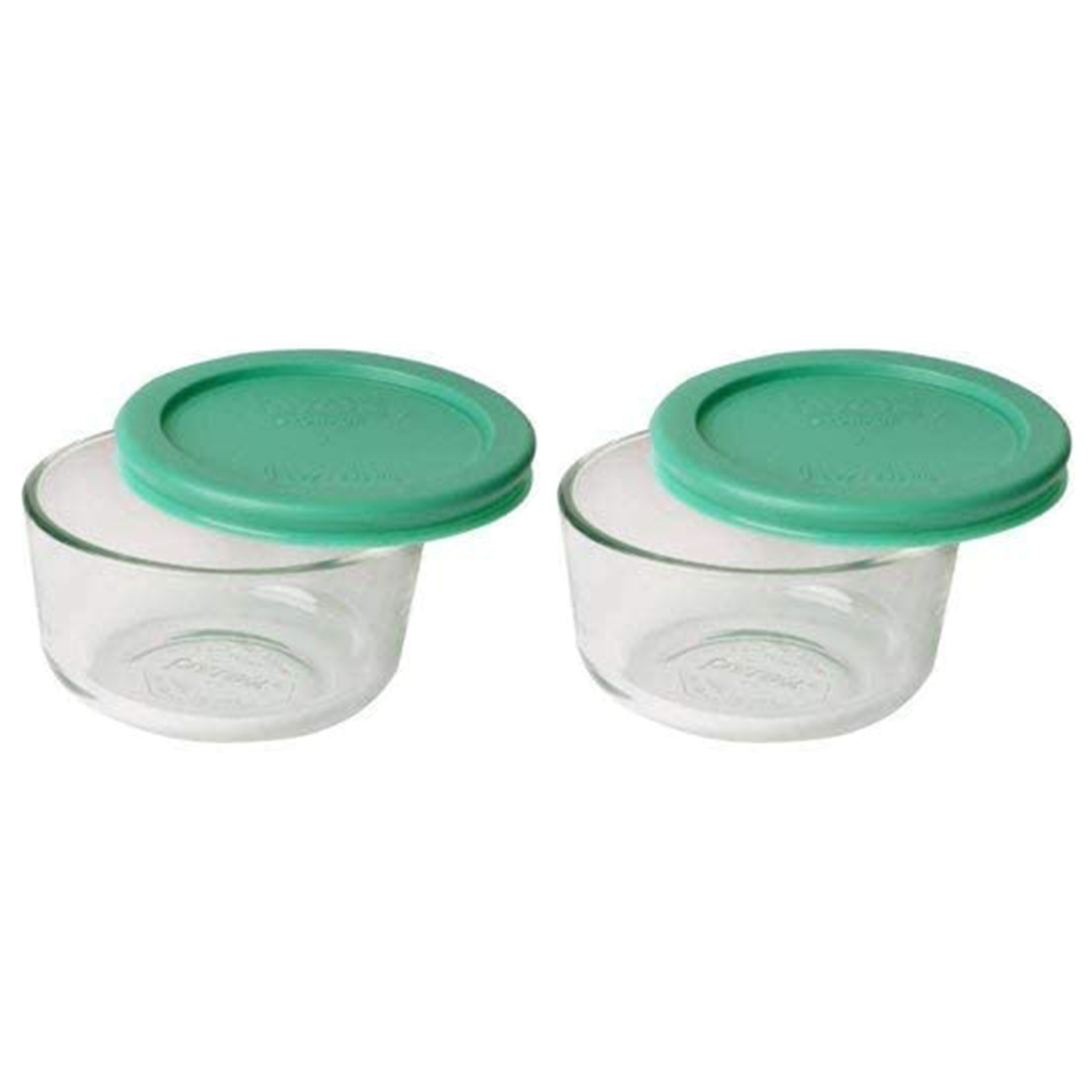 Pyrex 7202 1-Cup Clear Round Glass Food Storage Bowl and 7202-PC Green Lid (2-Pack)