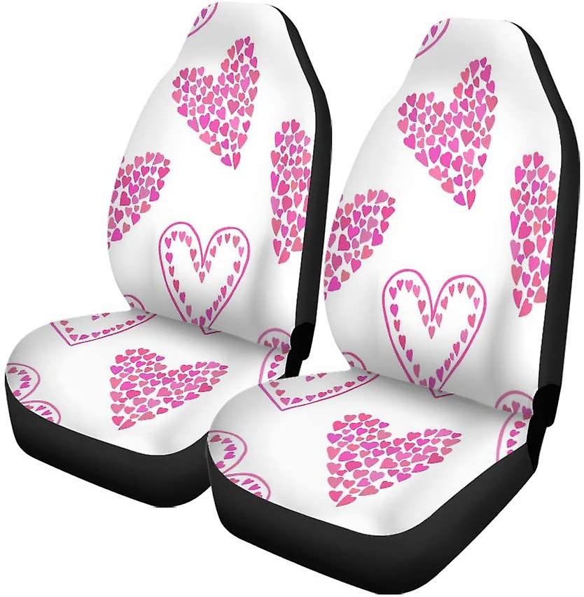 Set Of 2 Car Seat Covers Cute Colorful Pink Hearts White Universal Auto Front Seats Protector Fits For Car，suv Sedan，truck