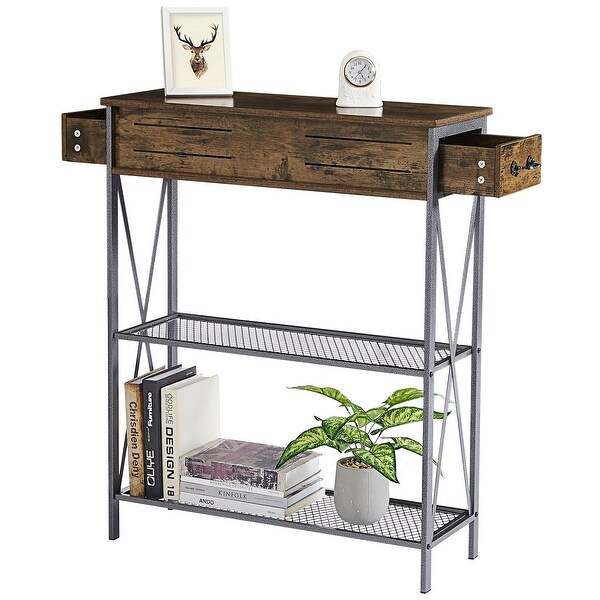 VECELO (Set of 2)Modern Console Table with 2 Dual Drawer and Storage Shelves