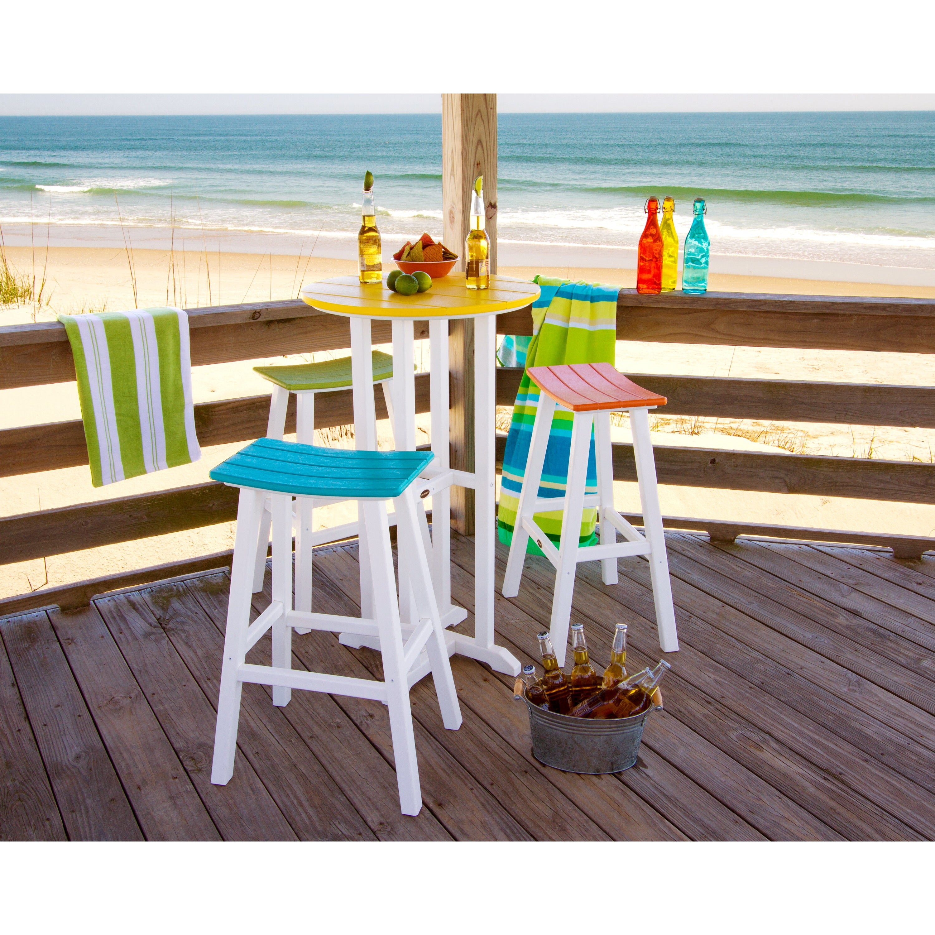 Polywood Contempo Outdoor 4pc Round Saddle Bar Stool Set