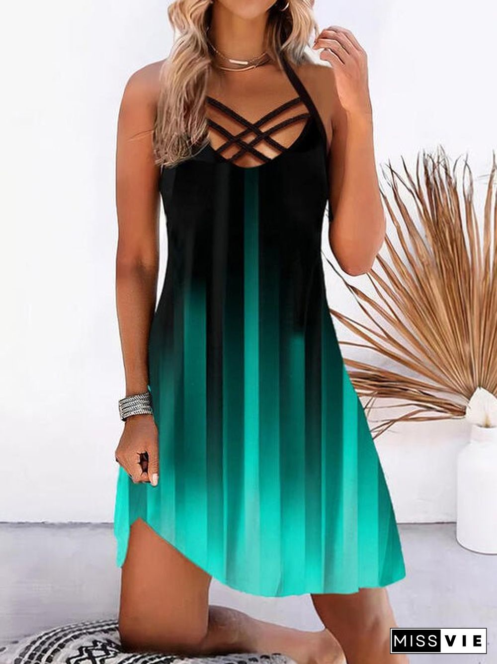 Women'S Dresses Casual Suspenders Halter Neck Print Dress