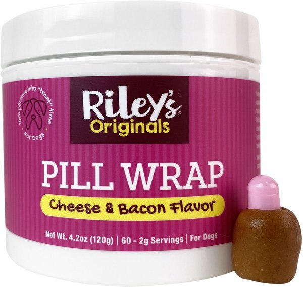 Riley's Originals Delicious Cheese and Bacon Flavored Pill Wrap Dog Treat， 4.2-oz jar