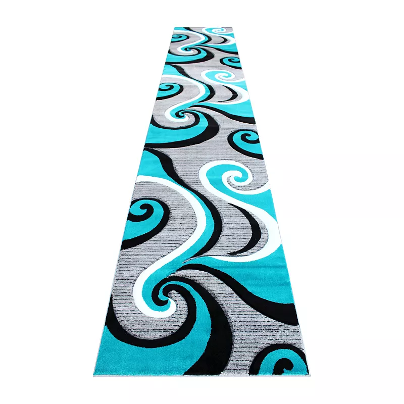 Masada Rugs Masada Rugs Sophia Collection 3'x16' Modern Contemporary Hand Sculpted Area Rug in Turquoise