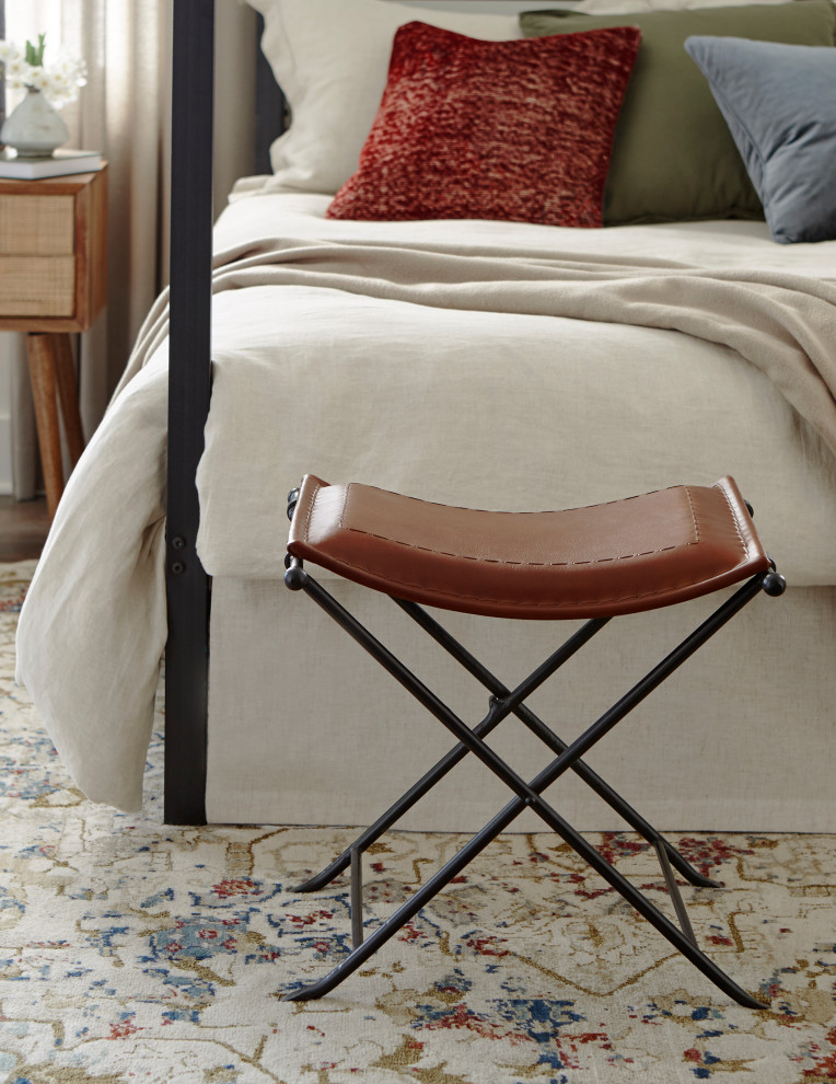 Silla Top Grain Leather Saddle Seat Bench  Cinnamon   Industrial   Vanity Stools And Benches   by Martin Svensson Home  Houzz