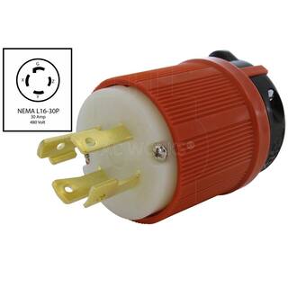 AC WORKS NEMA L16-30P 3-Phase 30A 480-Volt 4-Prong Locking Male Plug with UL C-UL Approval ASL1630P