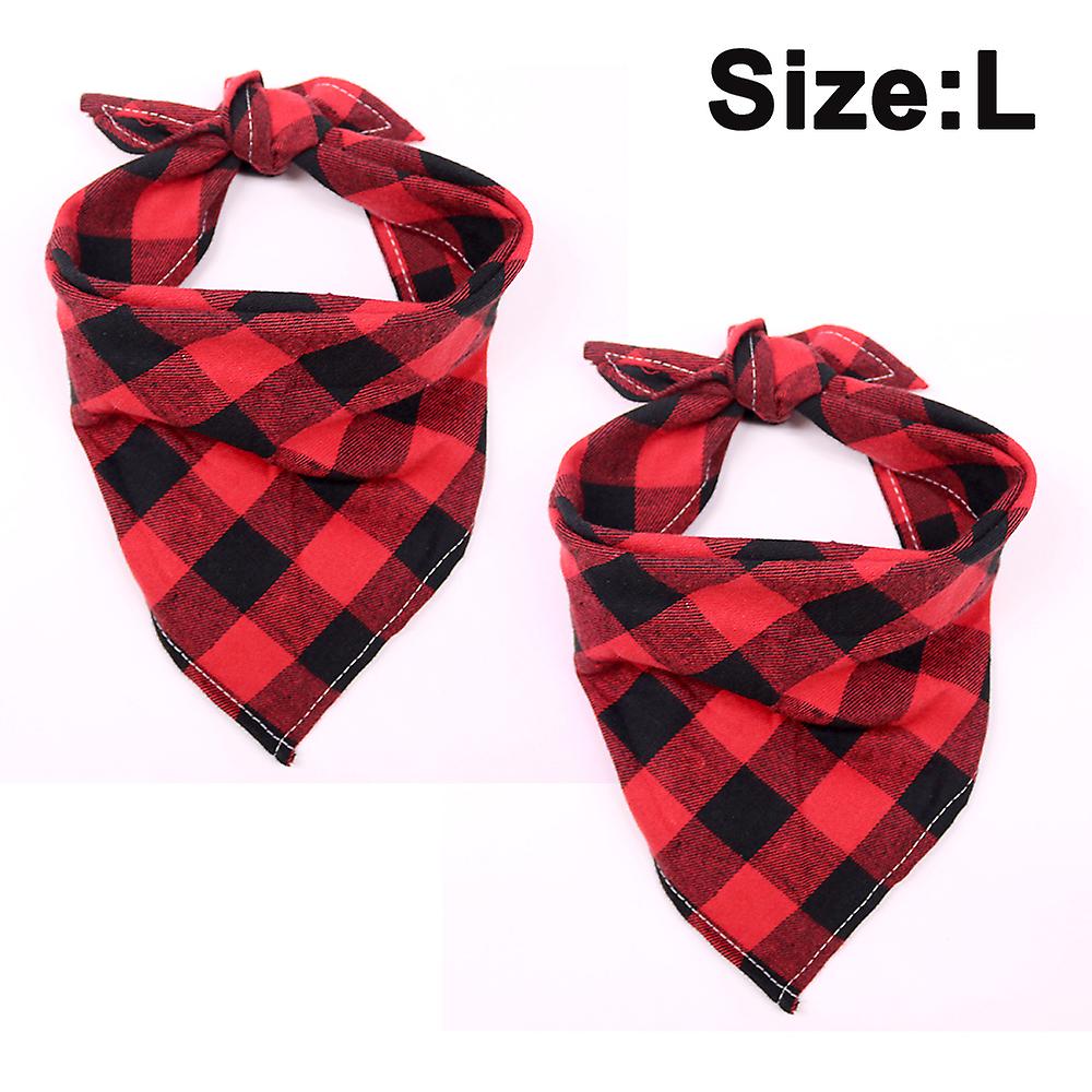 2 Pack Dog Bandana Christmas Classic Plaid Pet Bandana Scarf Triangle Bibs-red And Black Large Check L Size