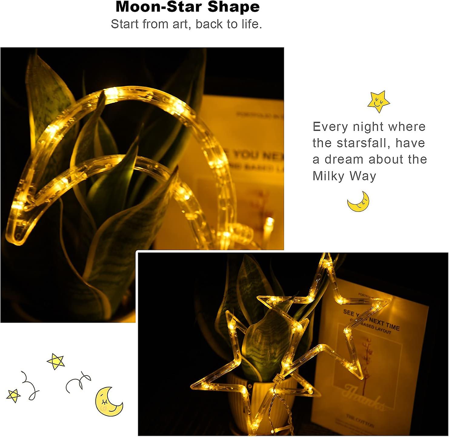 Star Moon Curtain Lights， 3.5m Moon Curtain Light Ramadan， Led Star String Lights， Star Curtain Lights， Decorative Lamp For Window， Christmas