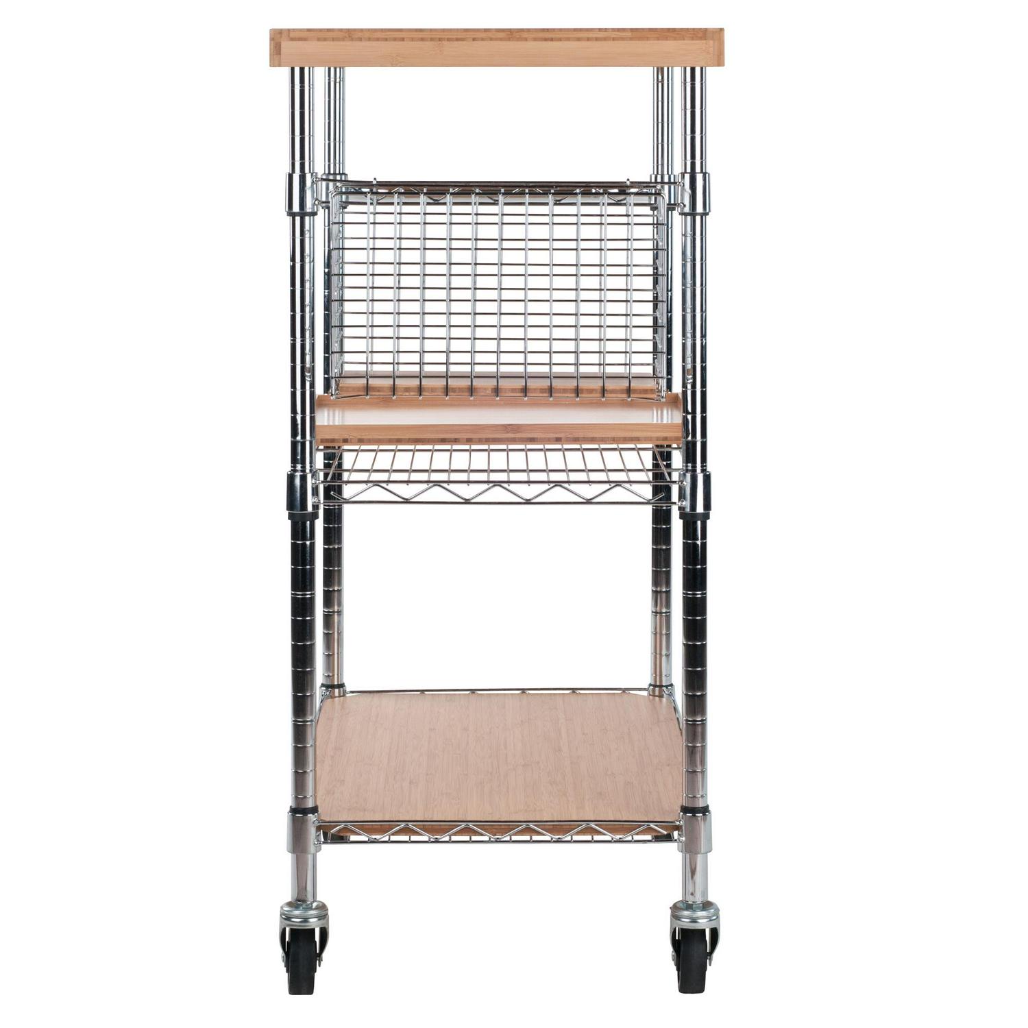 Winsome Wood Madera Utility Kitchen Cart， Bamboo and Chrome Finish