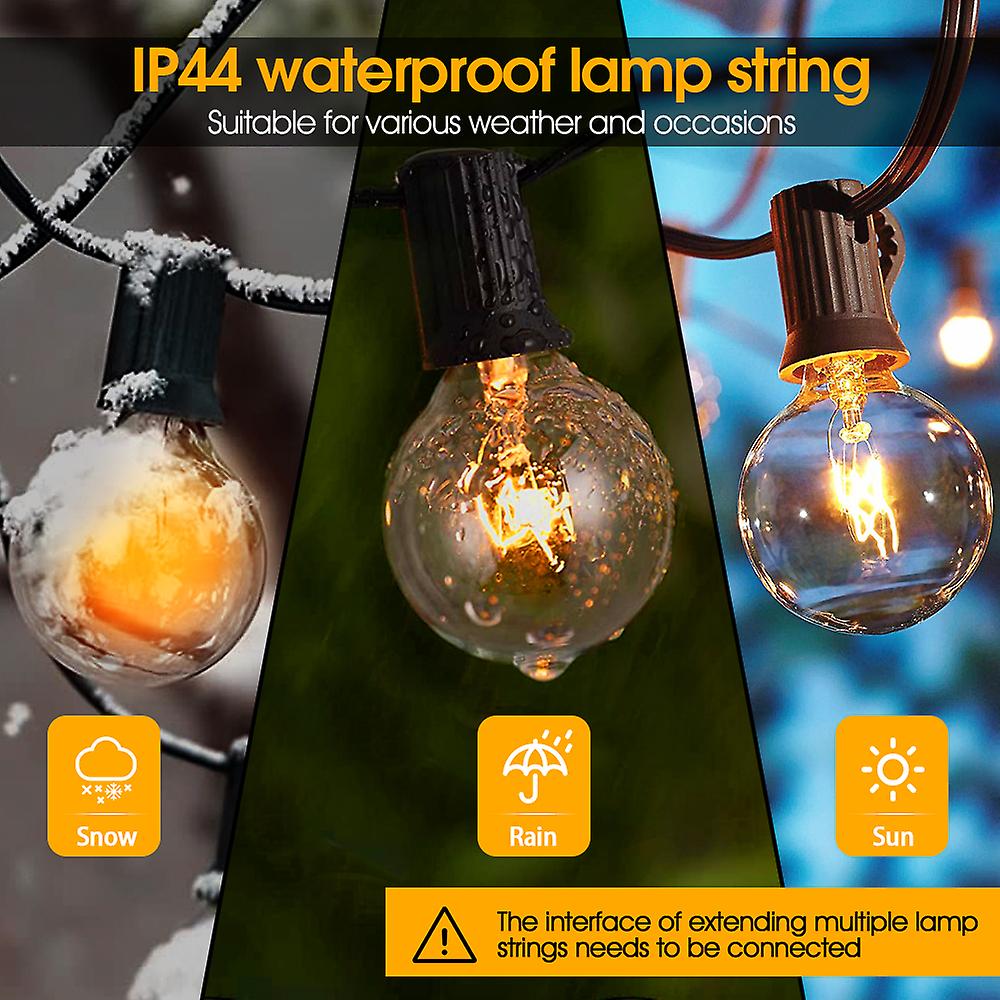 Outdoor String Lights ， G40 Globe Patio Lights With Edison Glass Bulb， 220v Waterproof Connectable Hanging Light， E12