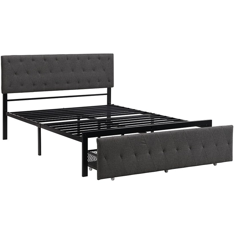 Modern Upholstered Storage Platform Bed with Big Drawer