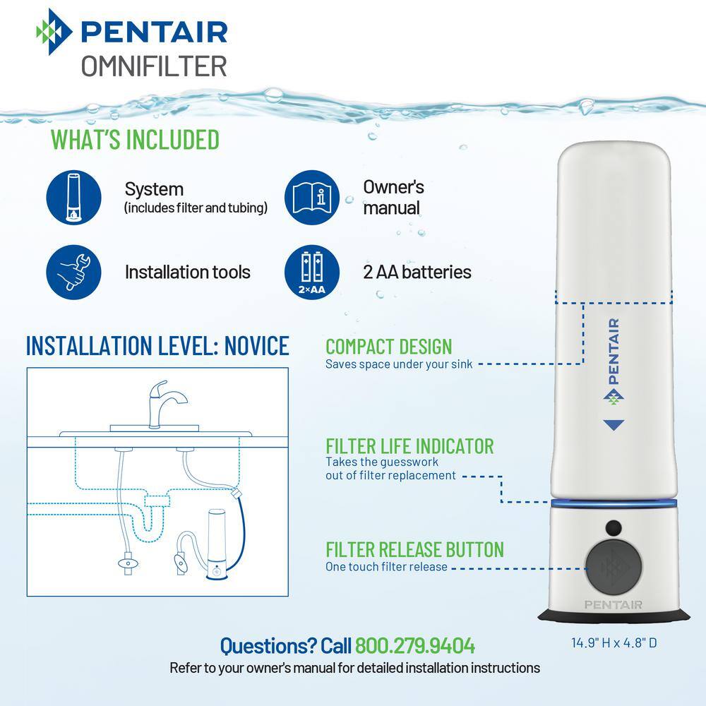 OmniFilter Undersink Full Flow Water Filtration System with Filter Life Indicators in Grey USF-FF-3000-QC-1