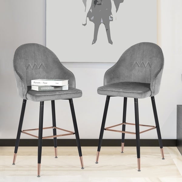 Adeco Set of 2 Velvet Bar Stools with Metal Legs