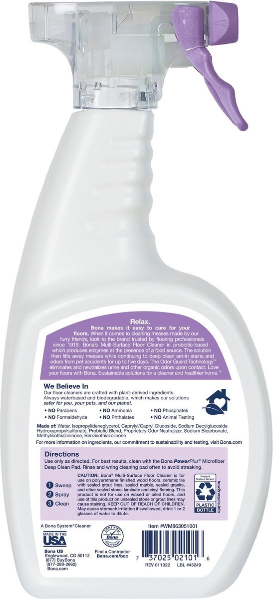 Bona Pet System Multi Surface Cat Floor Cleaner， 32-oz bottle