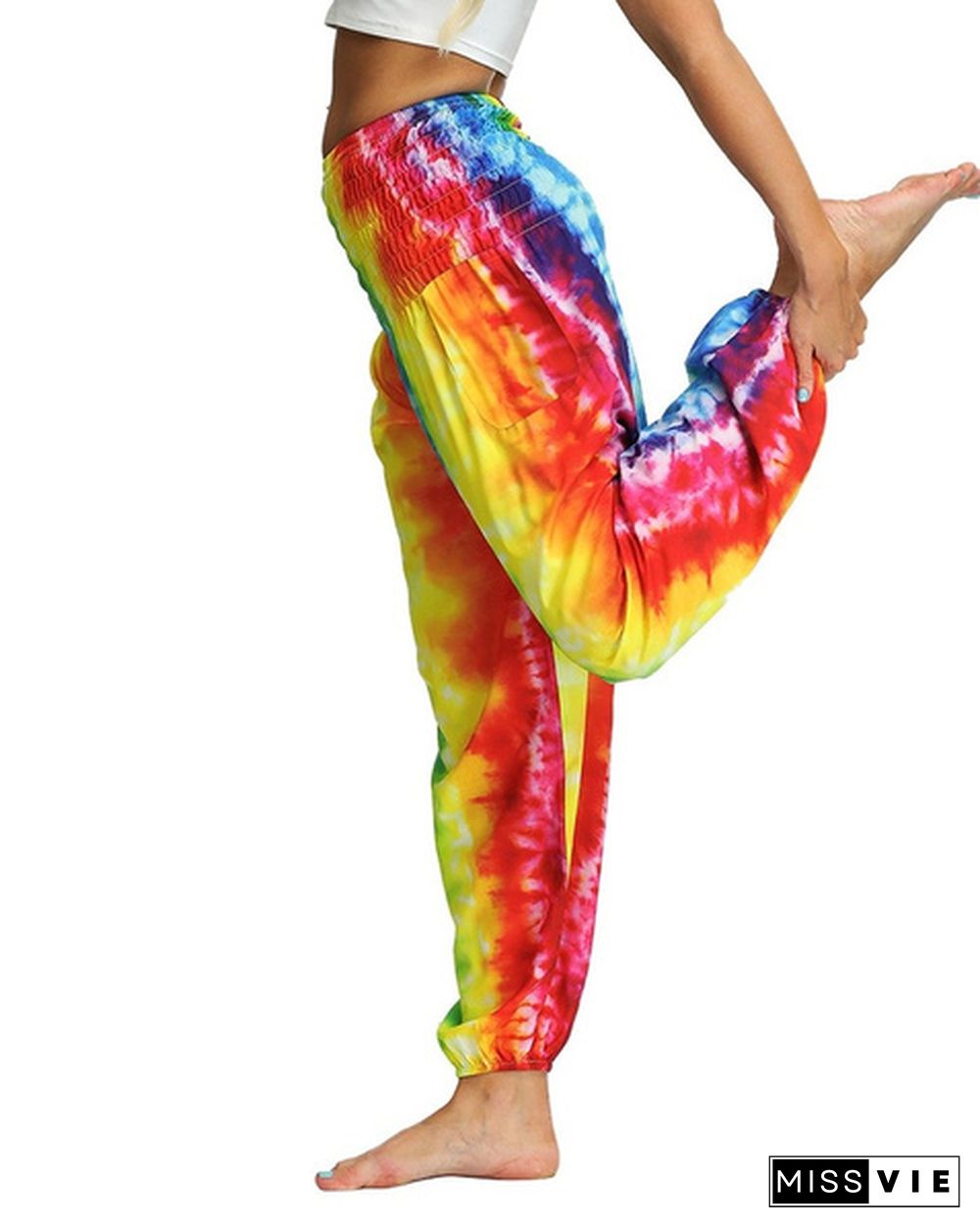 New Fashion Tie Dye Print Harem Hippie Pants for Womens Yoga Pants Wide Leg Comfy Elasticity High Waisted Loose Straight Lounge Running Workout Legging Home Clothes Pants Plus Size S-5XL