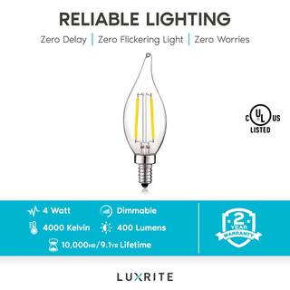 LUXRITE 40-Watt Equivalent CA11 Dimmable LED Light Bulbs UL Listed 4000K Cool White (12-Pack) LR21577-12PK