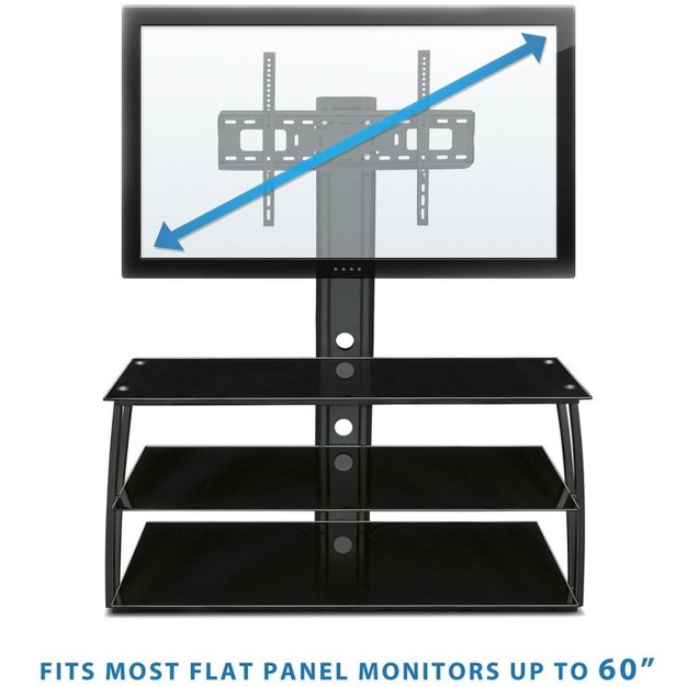 Mount it Tv Stand With Mount And Storage Shelves Entertainment Center Fits 32 To 60 Inch Screens Vesa 100x100 To 600x400 Glass Shelving