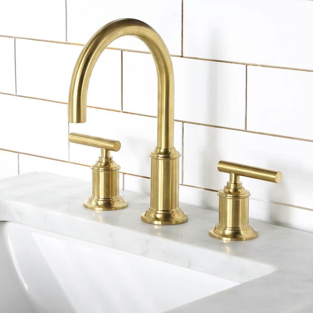 Water Creation 8 In Widespread 2Handle Modern Gooseneck Bathroom Faucet with PopUp Drain in Satin Gold PVD