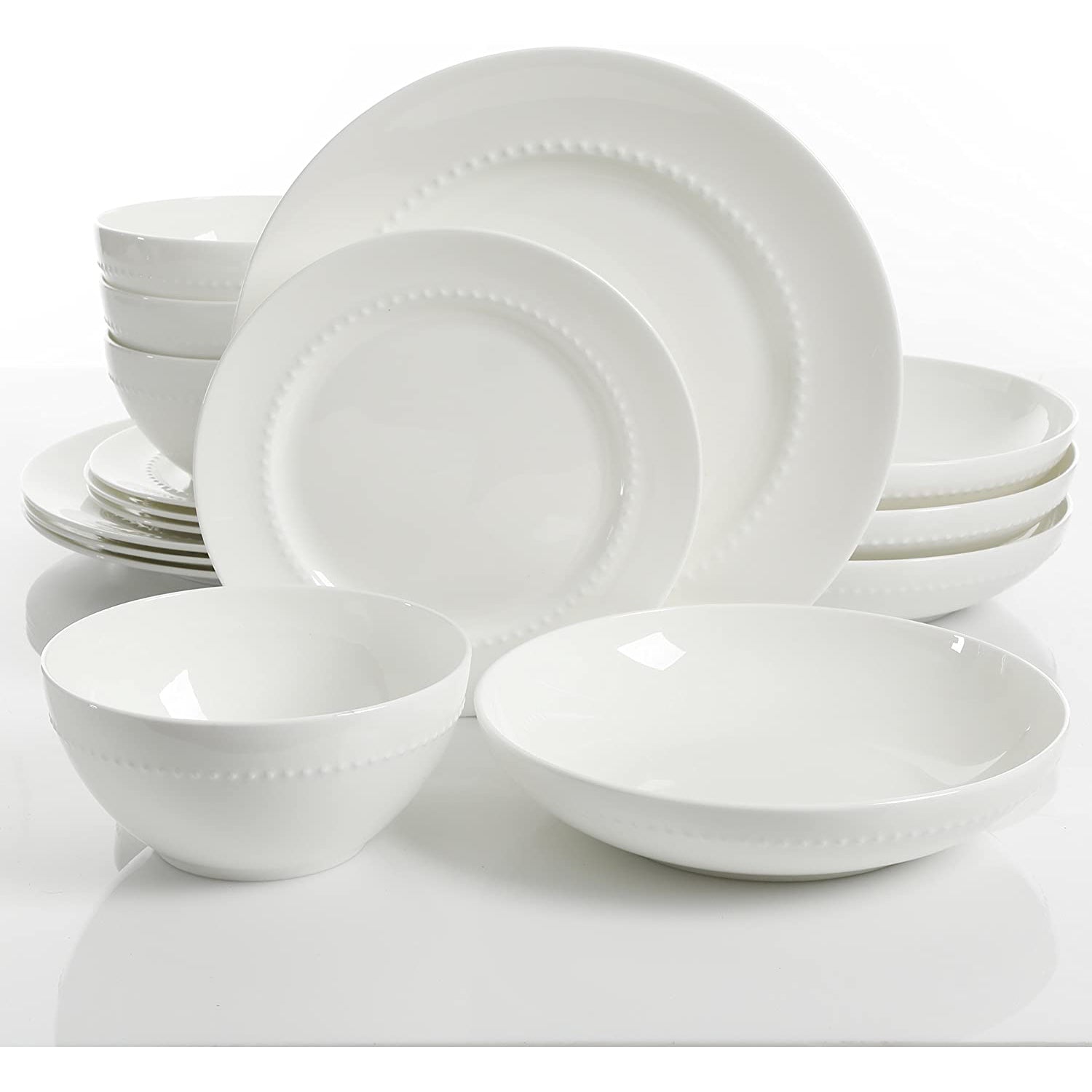 Gibson Elite Embossed Bone China 16Pc Plates and Bowls Dinnerware Set (Open Box)