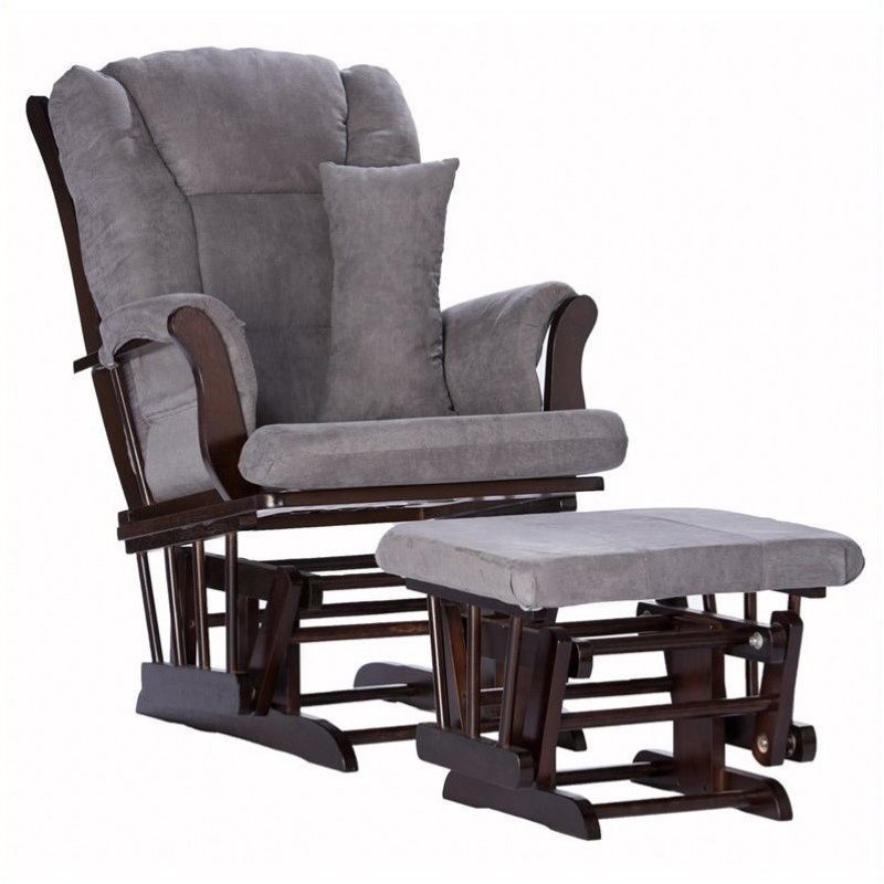 Pemberly Row Glider and Ottoman with Lumbar Pillow in Espresso and Gray