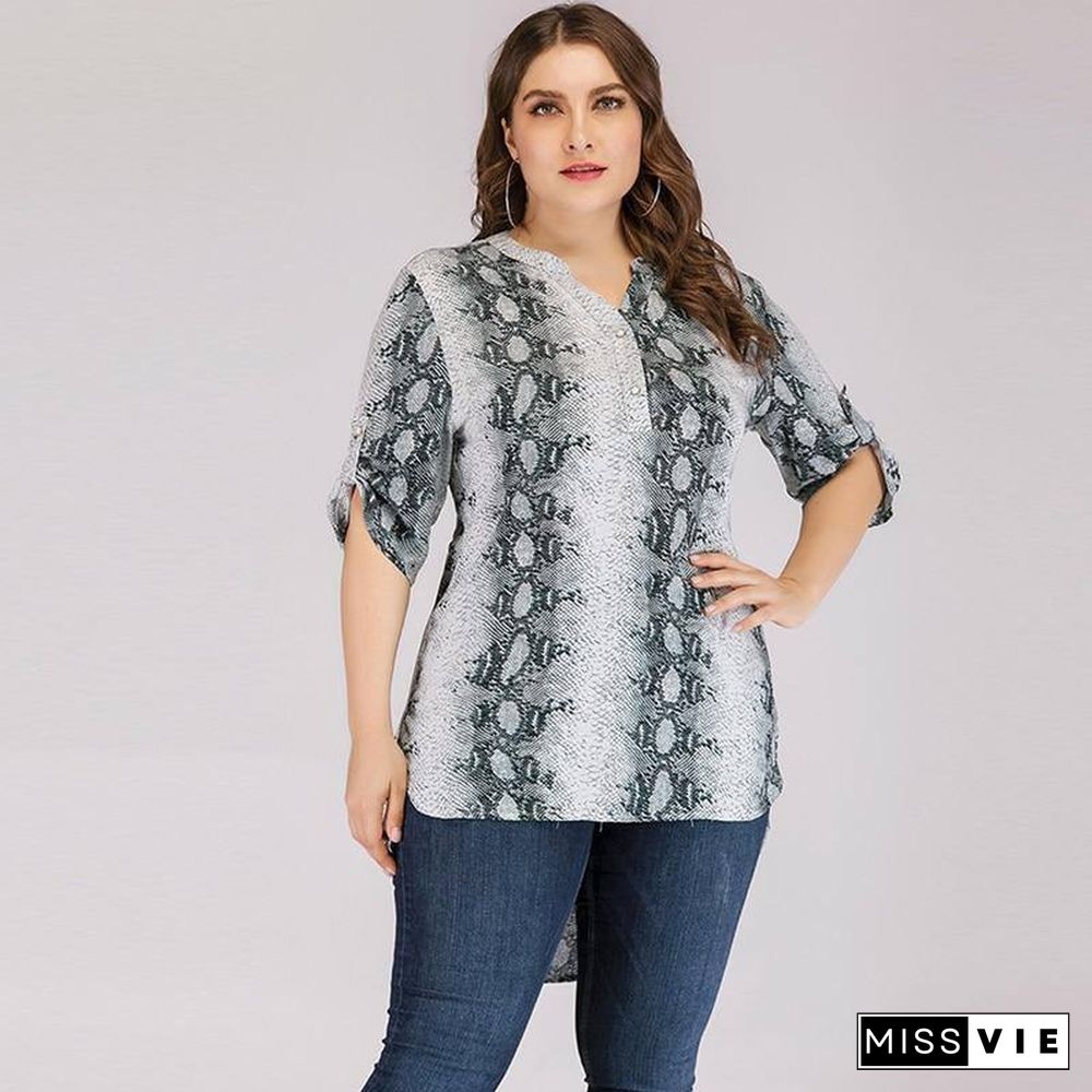 Plus Size Snake Print Blusas Mujer De Moda Chiffon Shirt Womens Tops And Blouses Shirts Camisas Mujer Roupa Feminina