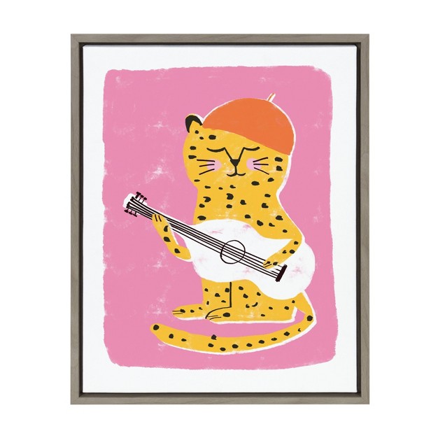 X 24 quot Sylvie Cheetah Playing Guitar Framed Canvas By Maja Tomljanovic Gray Kate amp Laurel All Things Decor