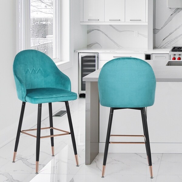 Adeco Set of 2 Velvet Bar Stools with Metal Legs