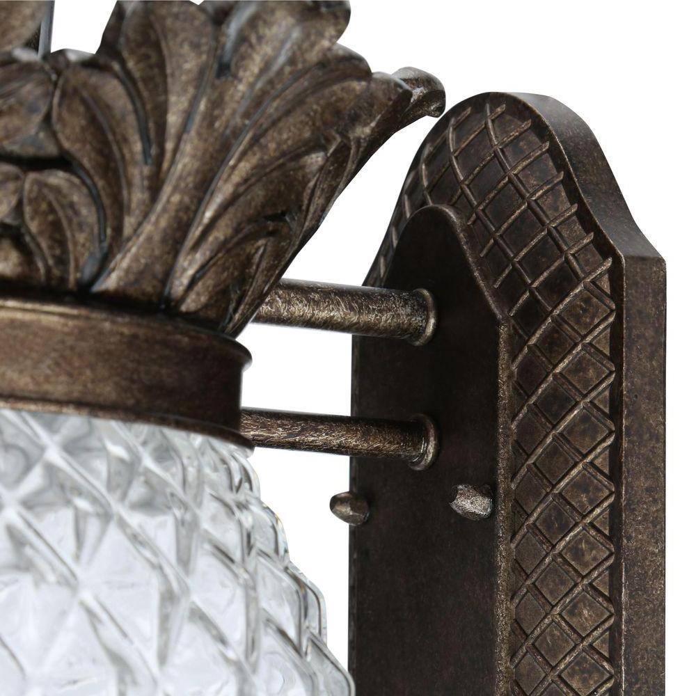 Monteaux Lighting 3-Light Bronze Pineapple Outdoor Coach Wall Light Fixture with Patterned Glass BL0121113-3-M