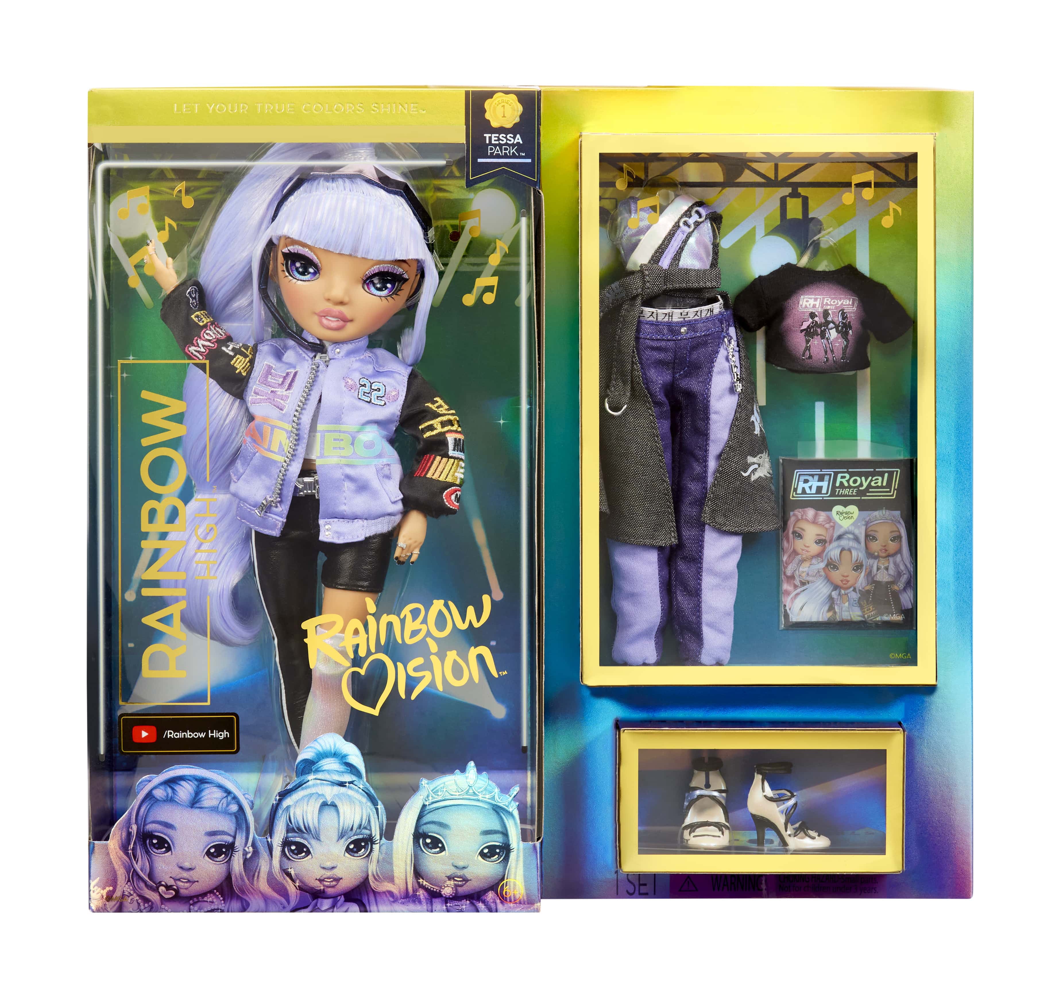 Rainbow High™ Rainbow Vision™ Royal Three K-pop – Tessa Park™ (Periwinkle Blue) Fashion Doll. 2 Designer Outfits to Mix & Match with Microphone Headset & Band Merch PLAYSET, Great Gift for Kids 6-12 Y