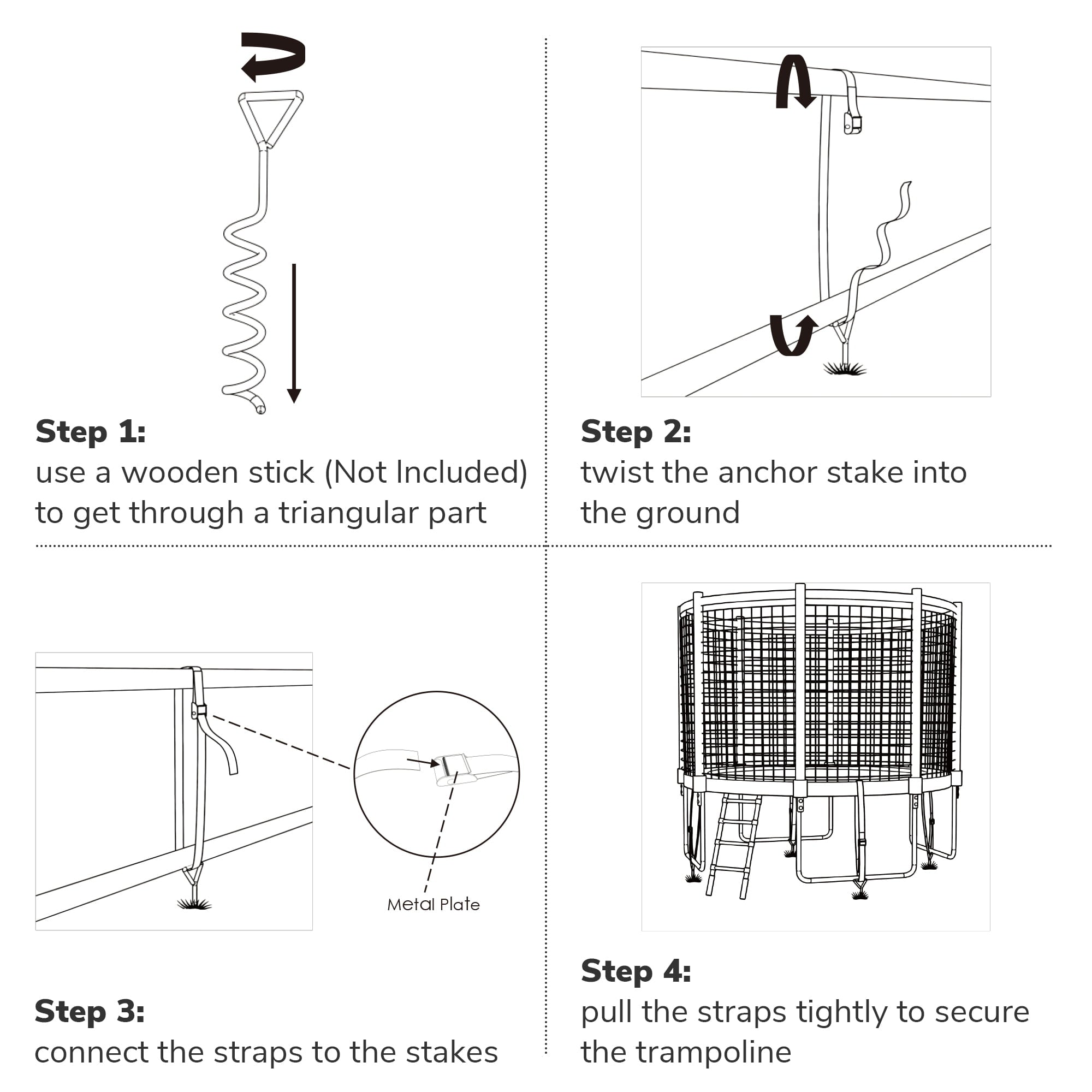 Yescom Universal Trampoline Tie Down Anchor Kit Galvanized Steel Stakes Straps Outdoor