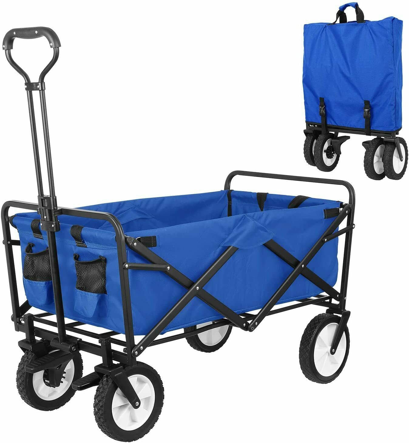 HOMFY Folding Wagon Cart, Utility Outdoor Shopping Trolley Buggy - Blue