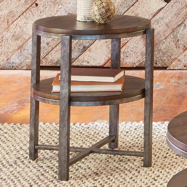 Breckinridge Mahogany Spice with Pewter Metal Round End Table