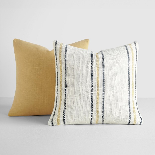 2 pack Yarn dyed Patterns Mustard Throw Pillows In Yarn dyed Framed Stripe amp Solid Becky Cameron Mustard Yarn dyed Framed Stripe Solid