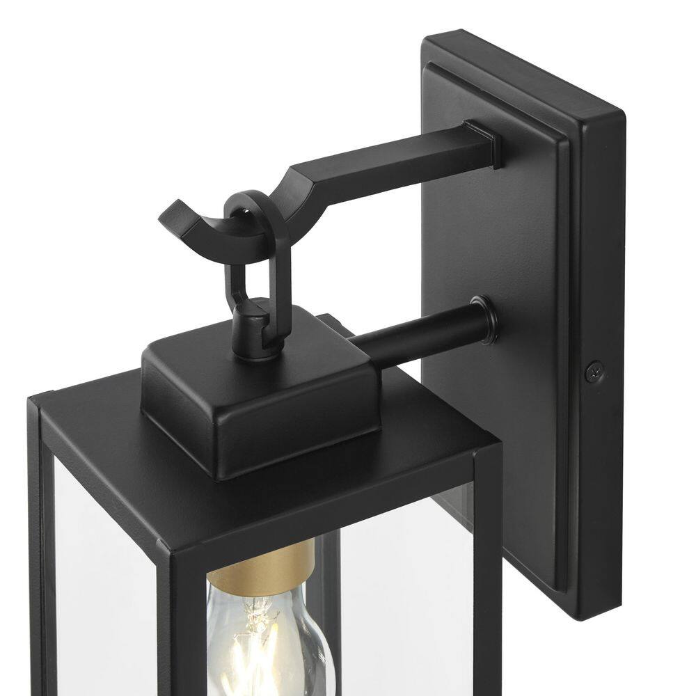 Hampton Bay Maplebrook 13.6 in. Matte Black with Gold Accents 1-Light Outdoor Line Voltage Wall Sconce with No Bulb Included HB7097-43