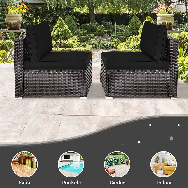 Tangkula 2pcs Patio Sectional Armless Sofas Outdoor Rattan Furniture Set W Cushions Black