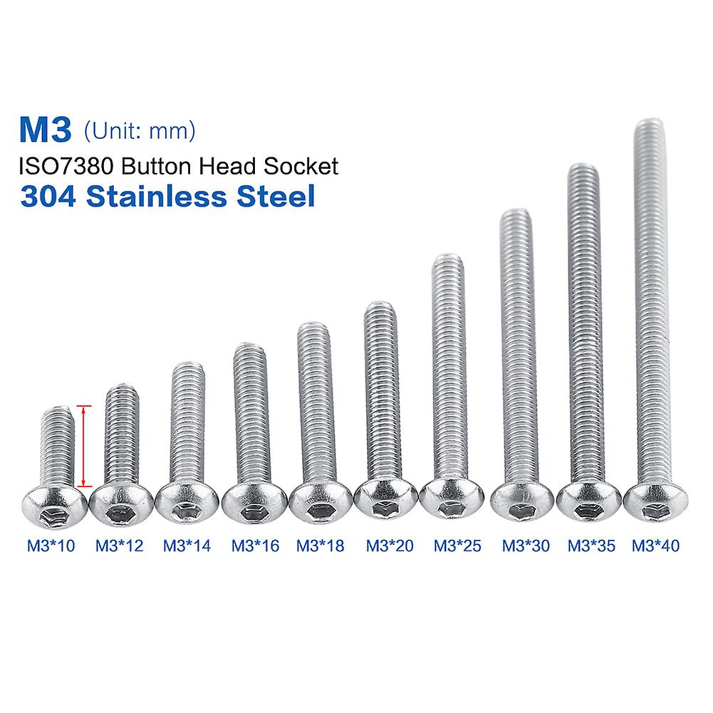 100 Pack M3 Hex Socket Screw Stainless Steel Button Head Screw Assortment Kit Ss304 Machine Fastener[m3*14]