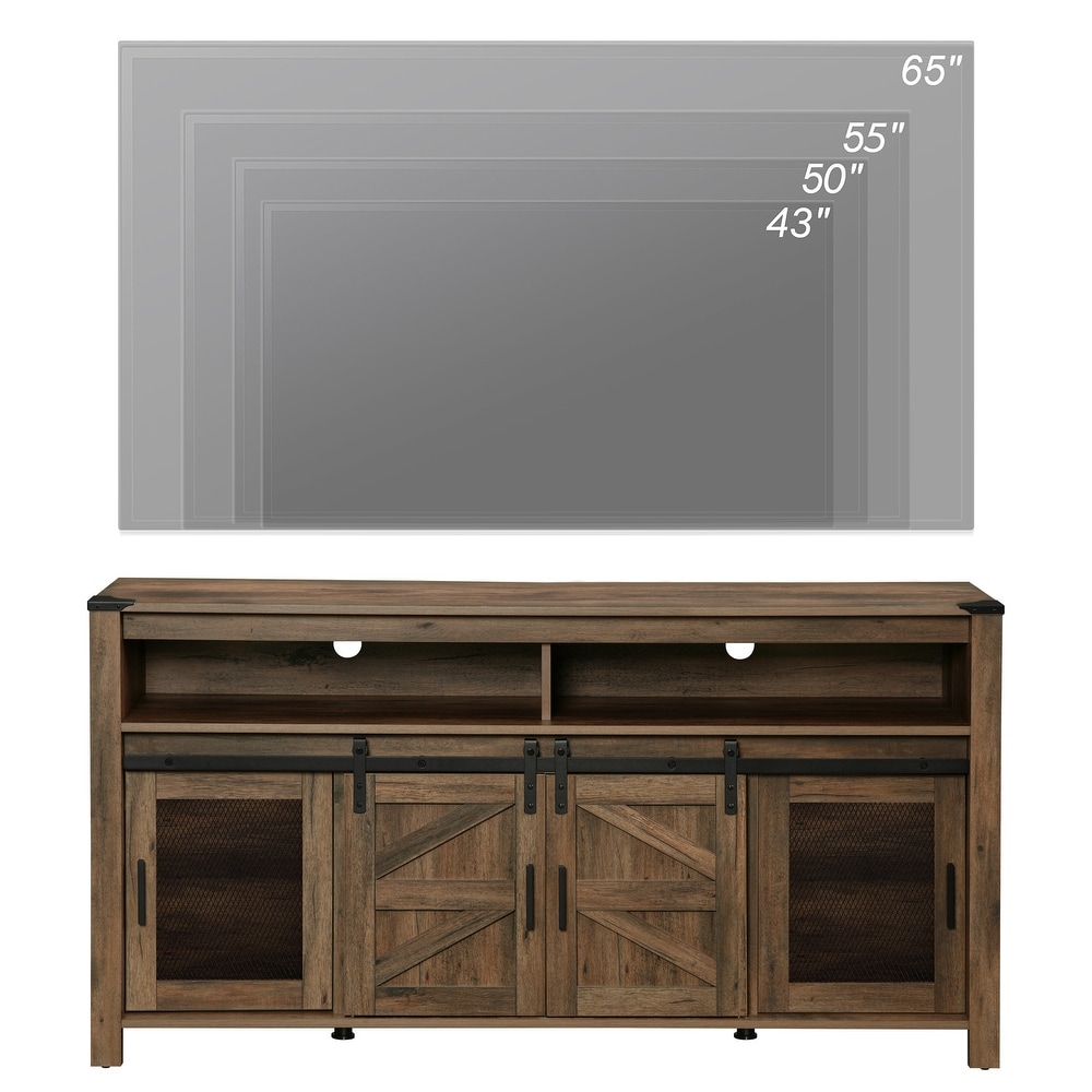 Farmhouse Tall Entertainment Center with Sliding Barn Doors