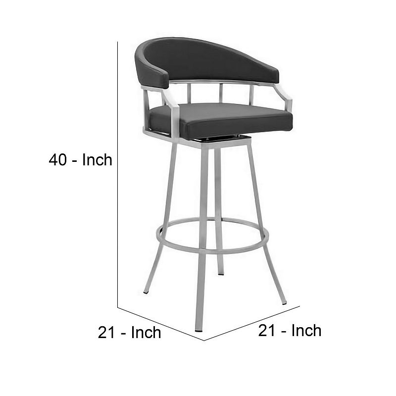 30 Inch Leatherette Back Barstool with Metal Frame， Slate Gray