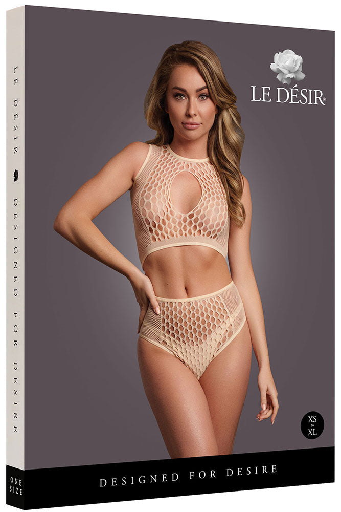 Le Désir Beige Key-Hole Crop Top Set