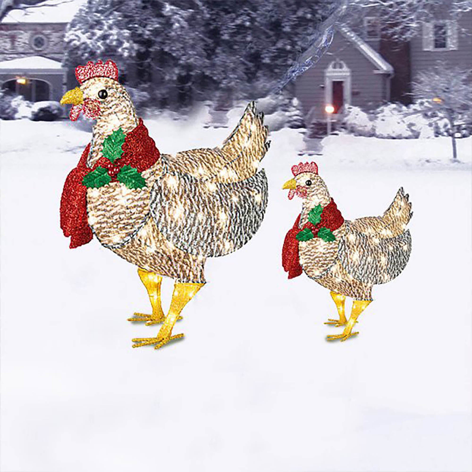 Christmas Chicken Light Funny Scarf Rooster 2022 Christmas Tree Decorations Courtyard Solar Powered Lamp Outdoor Party Ornaments