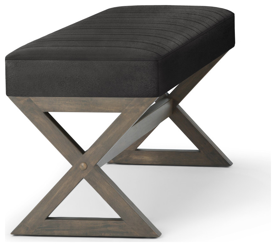 Salinger Large Ottoman Bench  Black Faux Leather   Transitional   Footstools And Ottomans   by Simpli Home Ltd.  Houzz