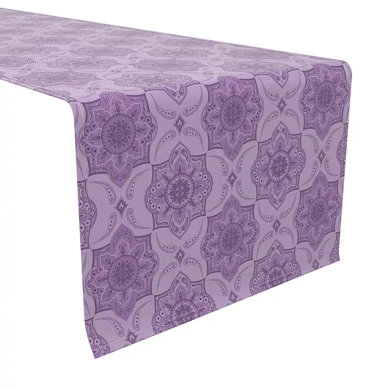 Table Runner， 100% Cotton， 16x90， Purple Damask Paisley