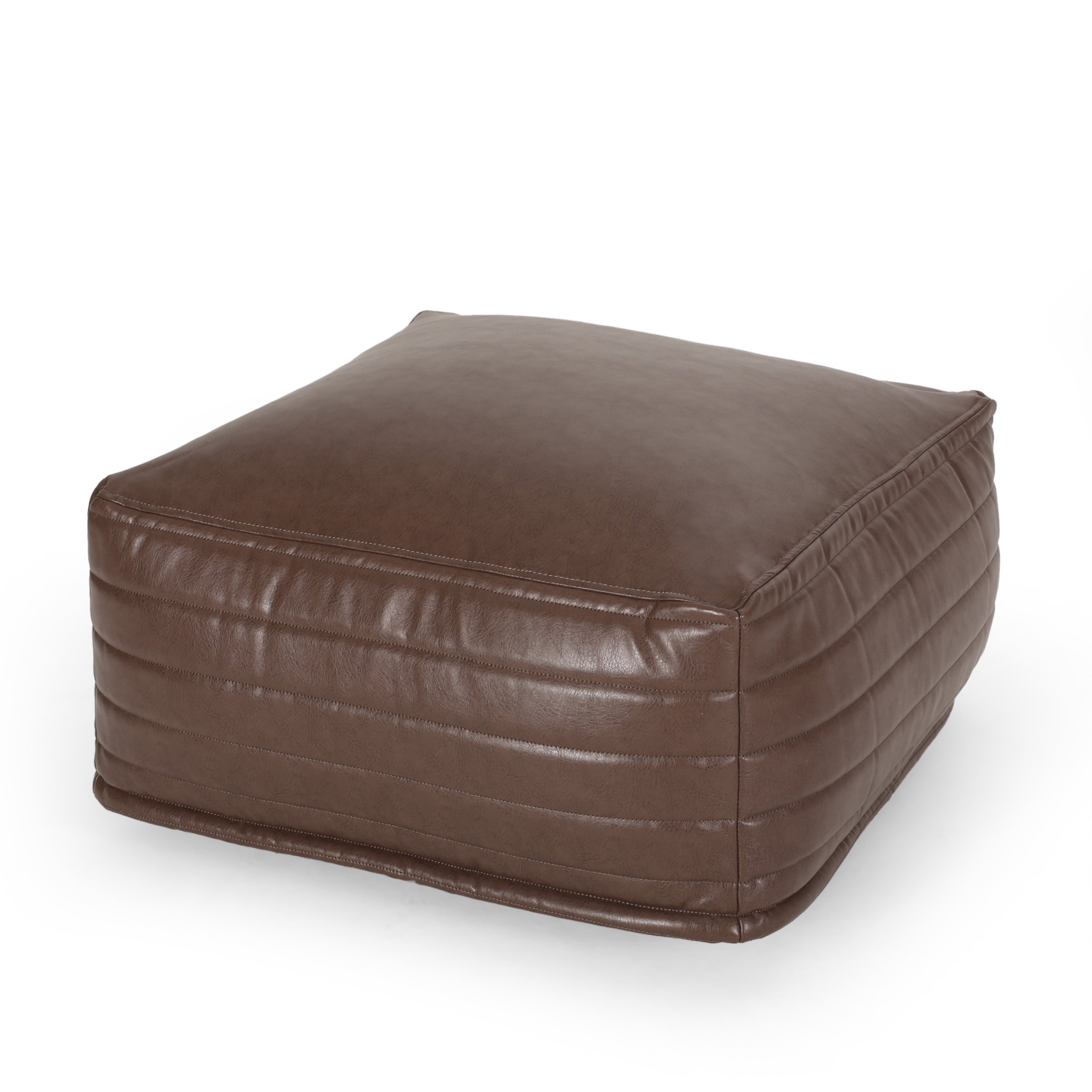 Conrail Contemporary Faux Leather Channel Stitch Pouf