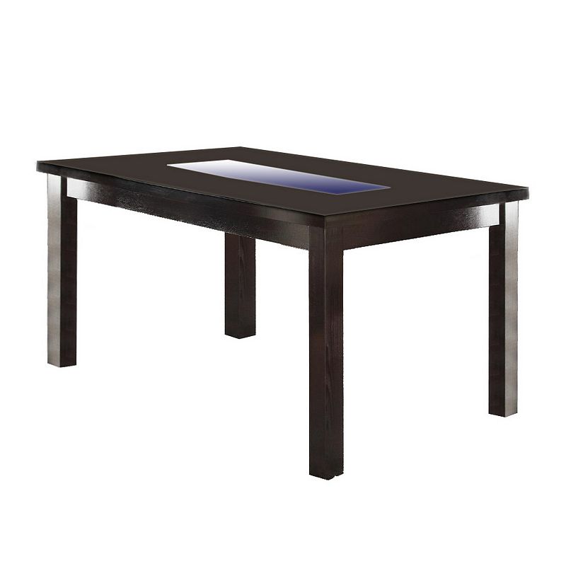 Wooden Dining Table With Tempered Glass Top， Brown