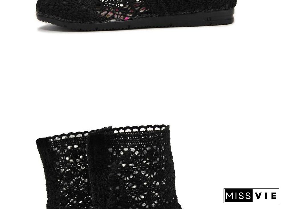 Women Cut-Outs Fashion Shoes Knitted short lace Boot ankle botas Boots