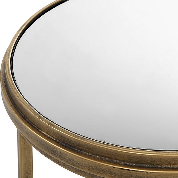 15， 18 Inch Set of 2 Nesting Accent Tables with Mirrored Tops， Modern， Gold