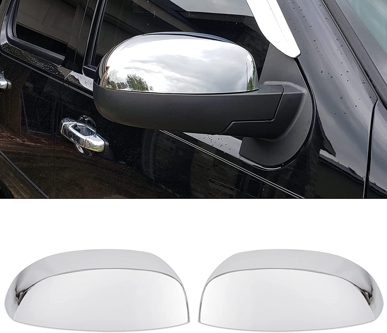 Kojem Pair Chrome Side View Upper Mirror Top Half Caps 2007-2014 Chevy Silverado GMC Sierra Avalanche Tahoe Suburban Left and Right