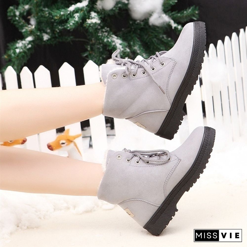 Ladies Winter Warm Fur Lined Ankle Snow Boots Women Casual Flat Short Booties Shoes Botas Feminina Plus Size