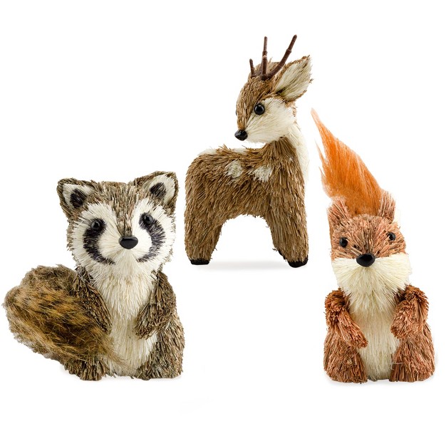 Auldhome Design Woodland Friends Figurines 3pc Set Deer raccoon squirrel Forest Animals Decor For Fall Christmas Winter And Themed Decor Or