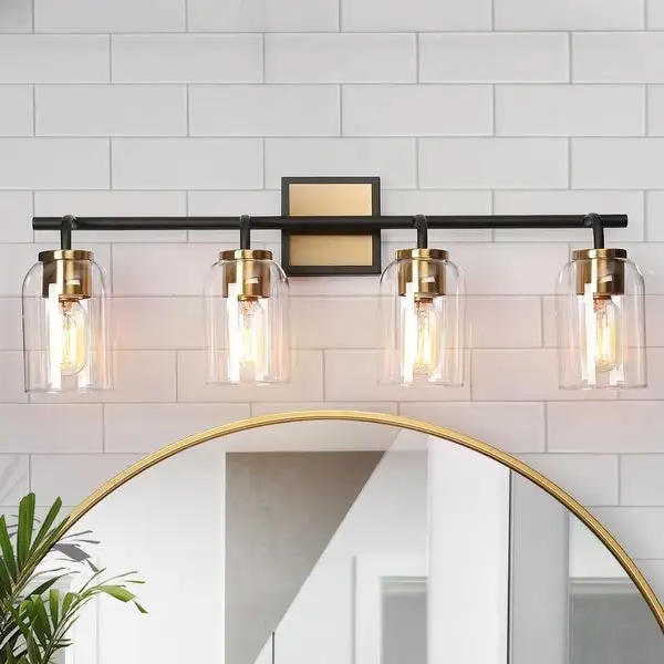 Modern Farmhouse Bathroom Vanity Light Black Gold Cylinder Glass Wall Sconce