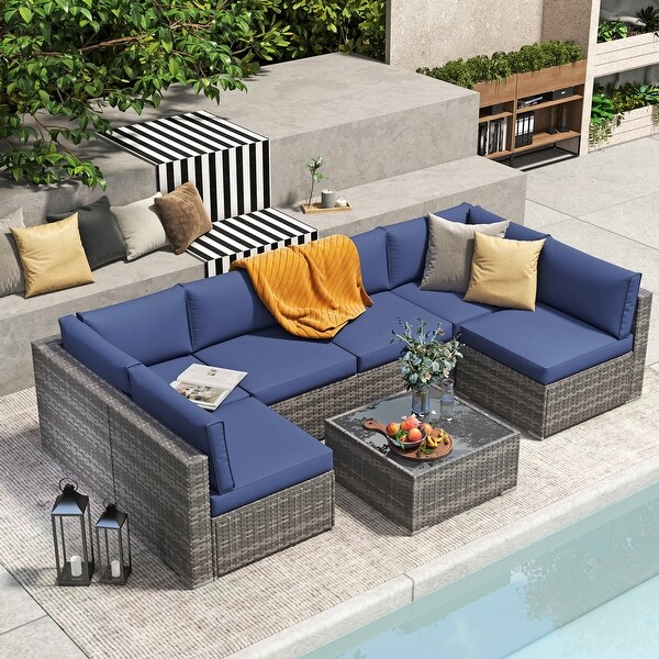 Wicker/ Steel 7piece Outdoor Cushioned Sectional Sofa Set